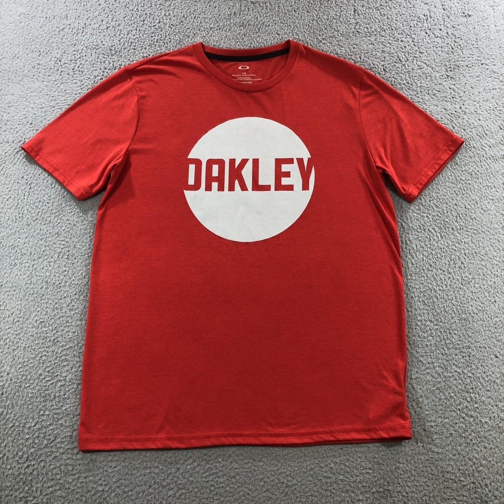 Oakley Shirt Mens Large Red Hydrolix Regular Fit Logo Tee Polyester Cotton Blend